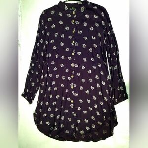 Floral Button-Up Long Sleeve Shirt Dress